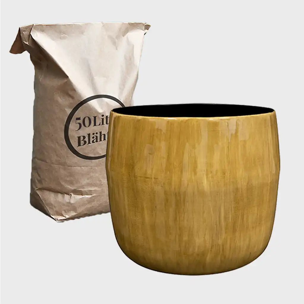 gelben Metalltopf Babet mit Blähton für Hydrokulturpflanzen kaufen