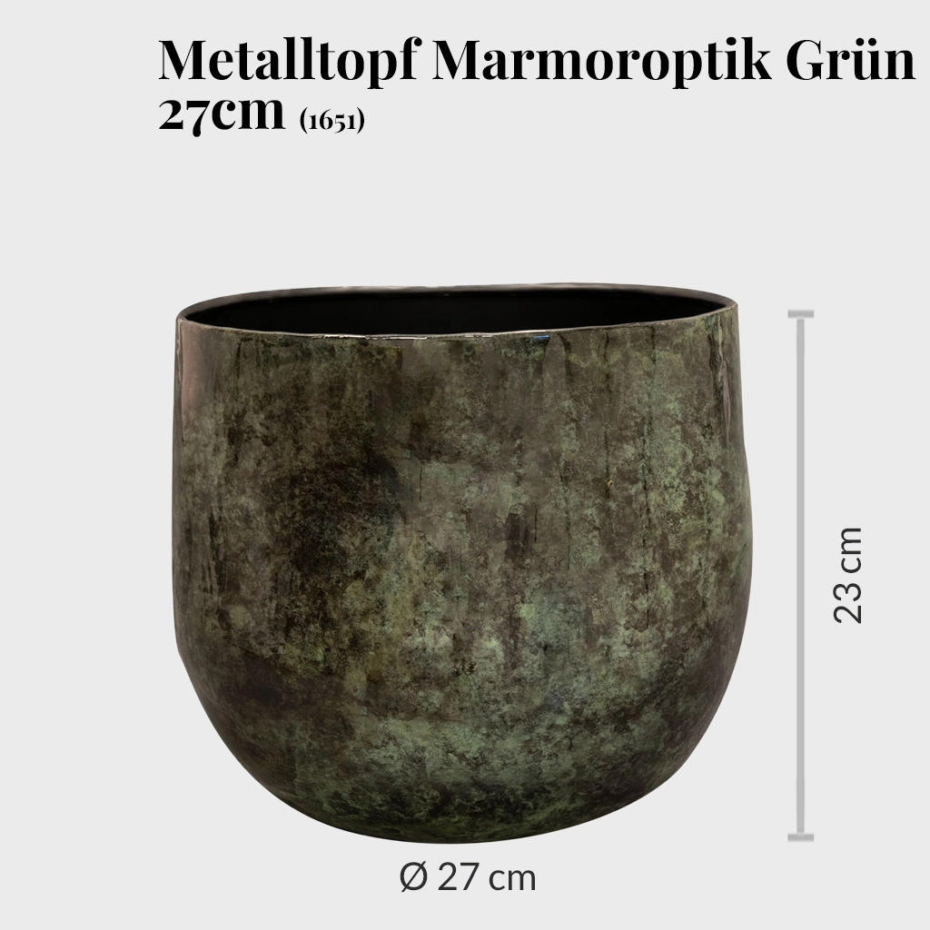 Übertopf für große Zimmerpflanzen aus Metall in Marmoroptik