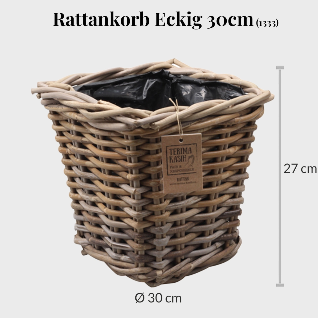 Rattankorb Eckig für Balkonpflanzen um einpflanzen 30cm