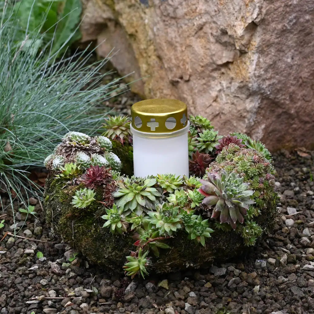 Grablicht Weiß mit Golddeckel