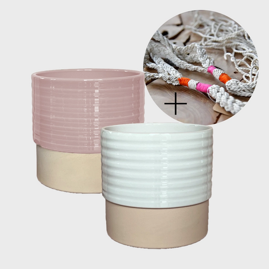 2er Übertopfset 2S Eno mit Makrameehänger