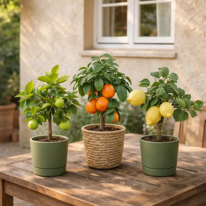 3er Set Zitronenbaum Mix mit 3 kleinen Citrus Bäumen für die Terrasse