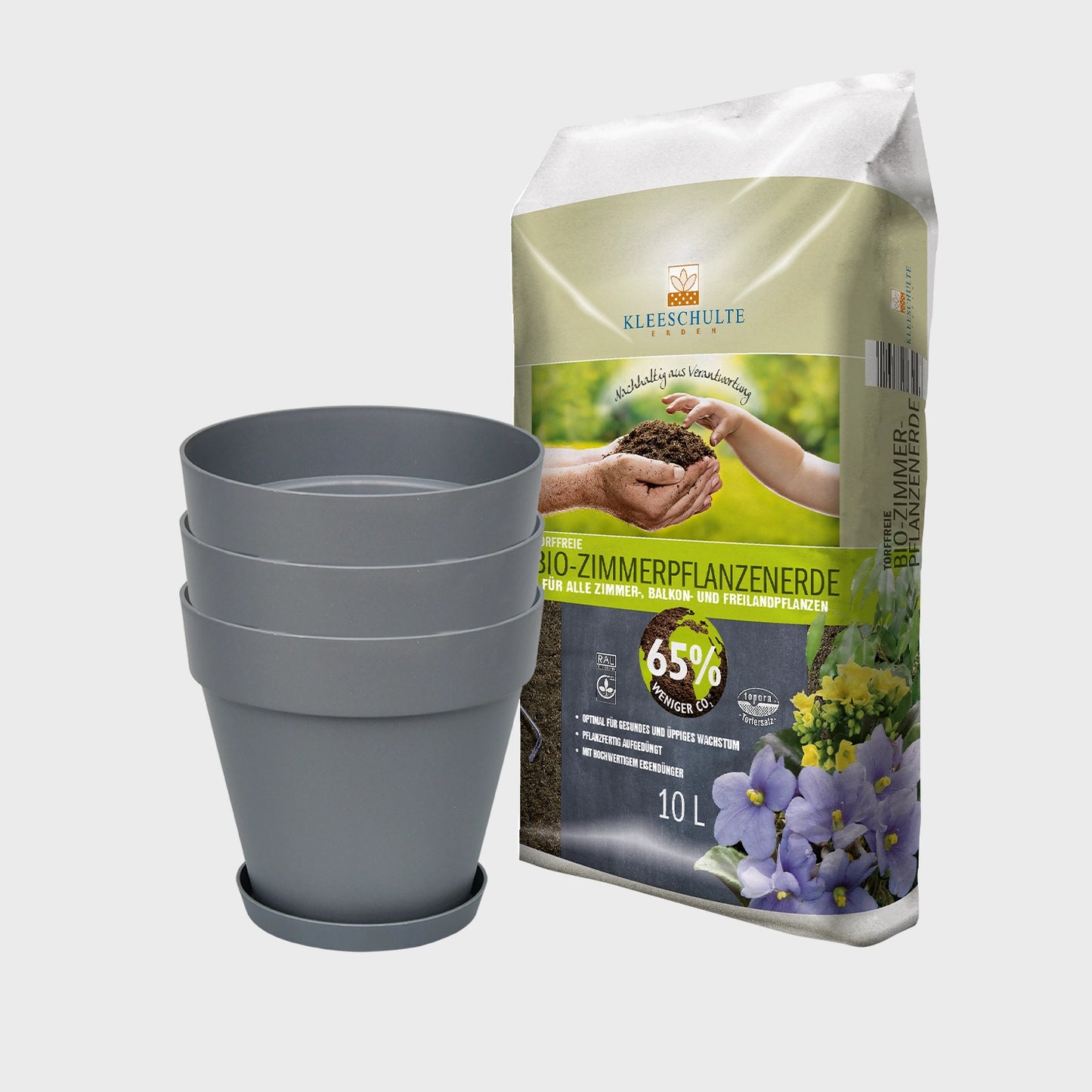 3er Set Elho Loft Pflanzkübel mit Untersetzer 20cm mit Erde