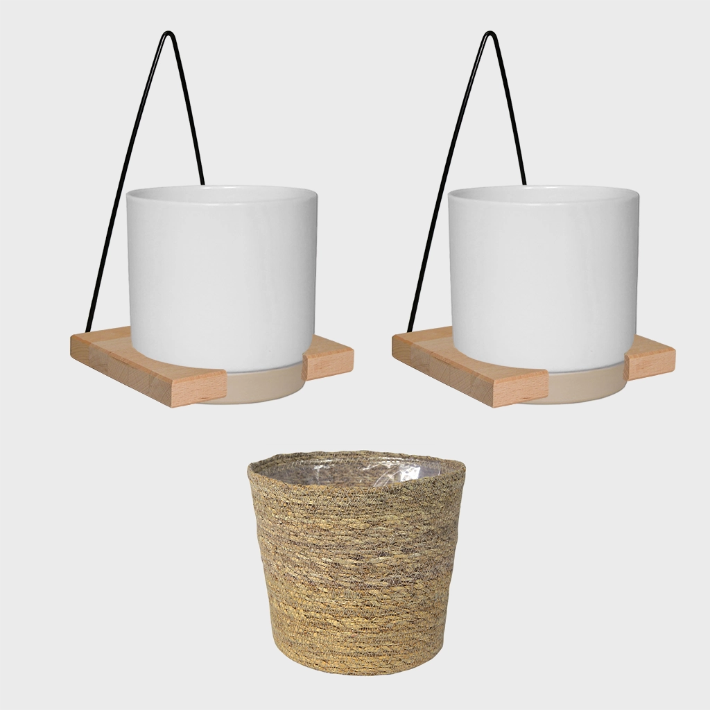 Wandhänger Übertopfset Natur-Weiß