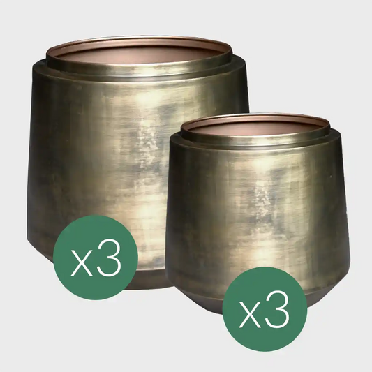 6er Übertopfset Metalltopf Indigo Vintage Gold