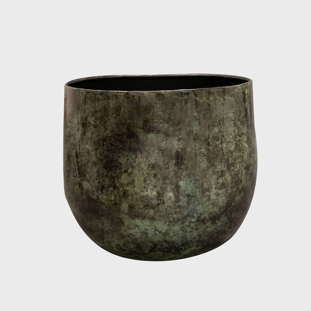 Übertopf für große Zimmerpflanzen aus Metall in Marmoroptik