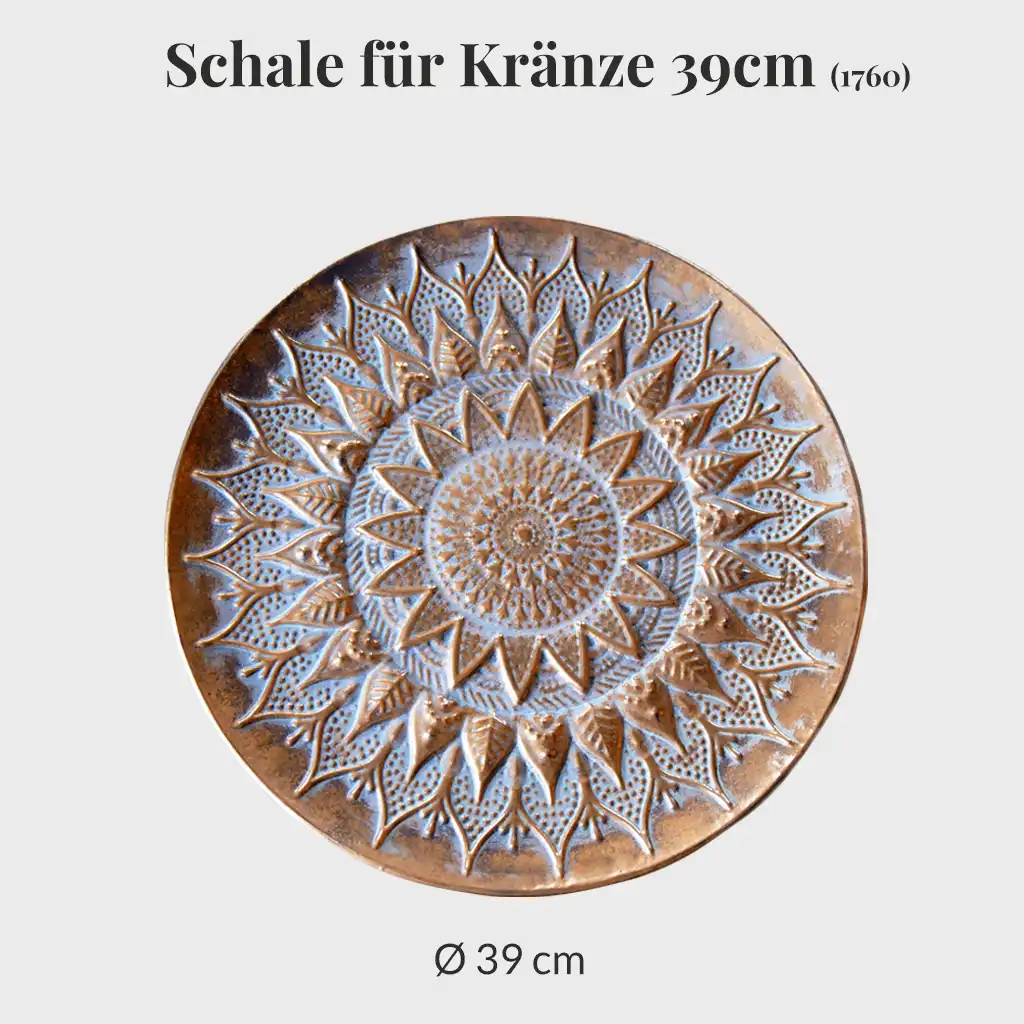 Metallschale Gold für Kränze, 39cm, Dekoration, Teller für Pflanzen, Unterschale, Bronze