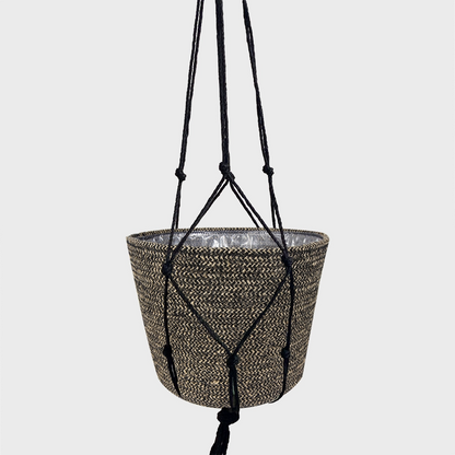 Seegrastopf Selin mit Makramee Hänger Schwarz