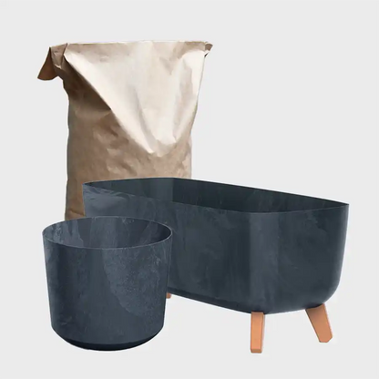 3er Übertopfset Hydro Sideboard Betoneffekt und Pflanztopf 15cm