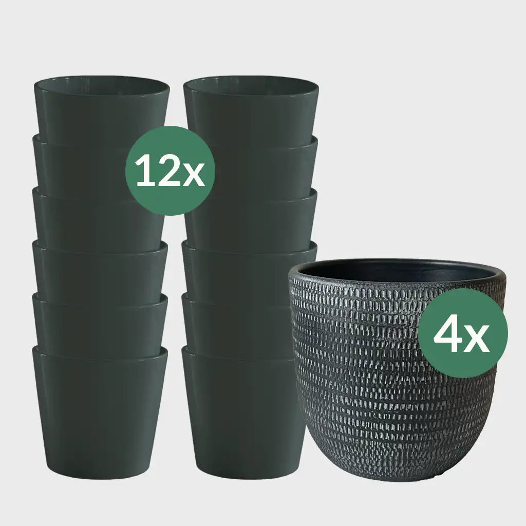 16er Übertopfset Keramik Anthrazit
