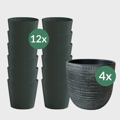 16er Übertopfset Keramik Anthrazit